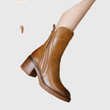 Pernelle - Botine din Piele cu Toc Pătrat