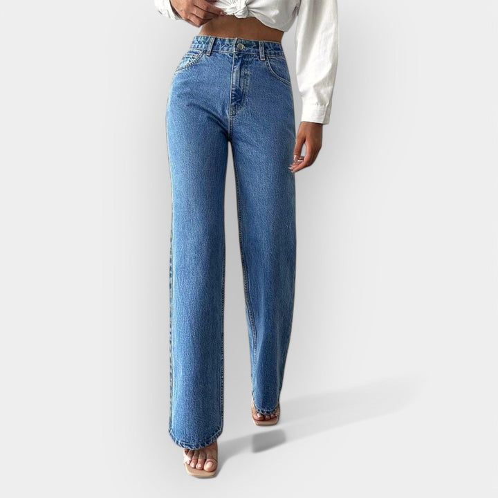 Jeans cu Talie Înaltă și Croială Relaxată
