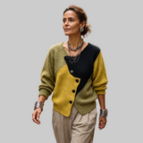 Marianne - Pulover cu Detalii de Buton în Culori Blocate
