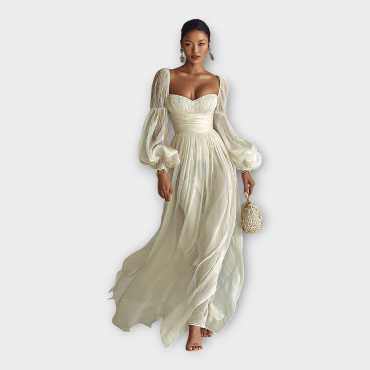 Rochie maxi vaporoasă cu design romantic