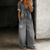 Maya - Salopetă din denim cu picioare largi