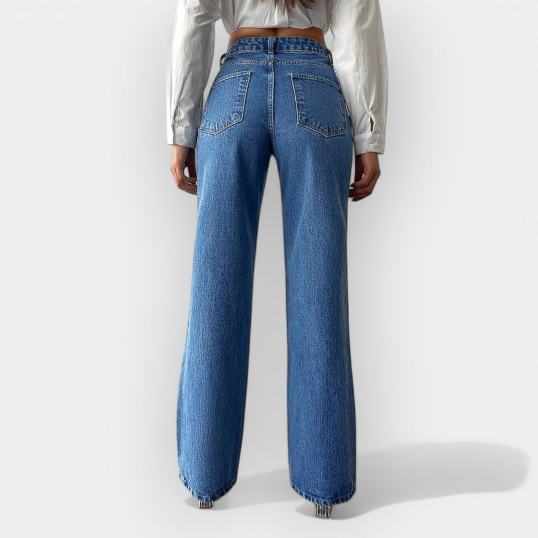 Jeans cu Talie Înaltă și Croială Relaxată