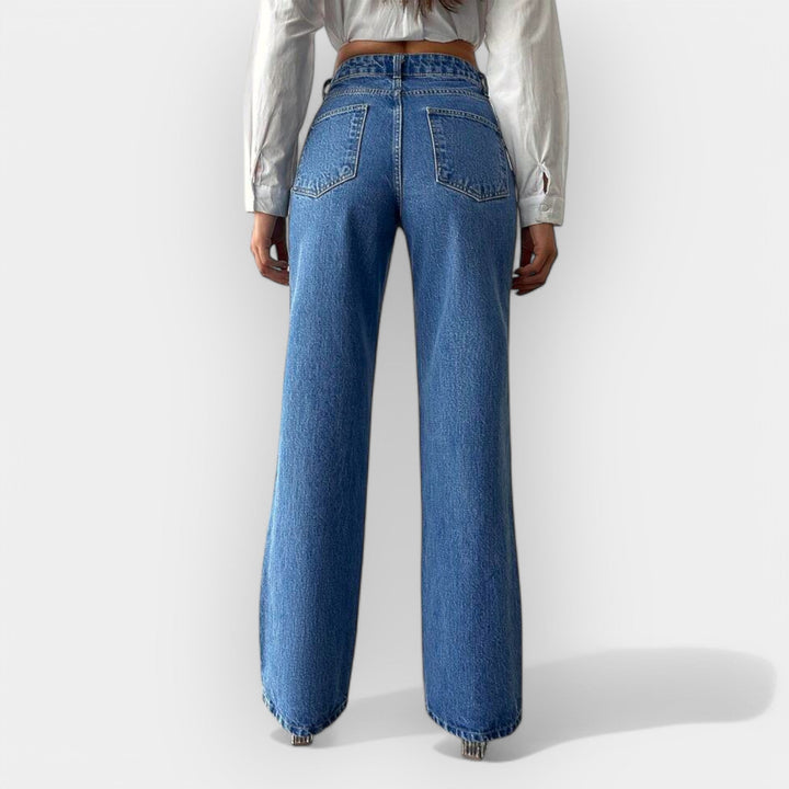 Jeans cu Talie Înaltă și Croială Relaxată