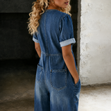 Maya - Salopetă din denim cu picioare largi