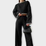 Florina - Compleu Tricotat cu Bluză Cropped și Accente Elegante