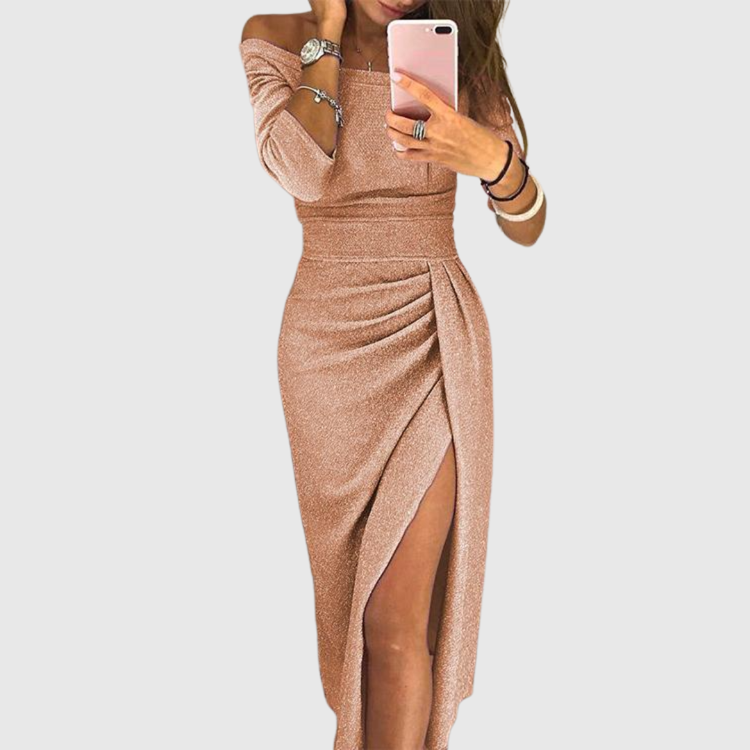 Isabelle | Rochie maxi elegantă cu guler halter și o croială frumoasă, fluidă