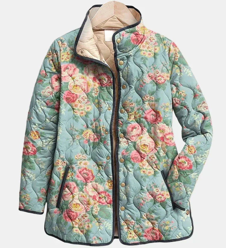 DELACROIX - Jachetă Matlasată cu Flori de Trandafir în Nuanta Celadon - Model Mathilde