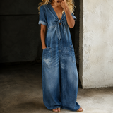 Maya - Salopetă din denim cu picioare largi
