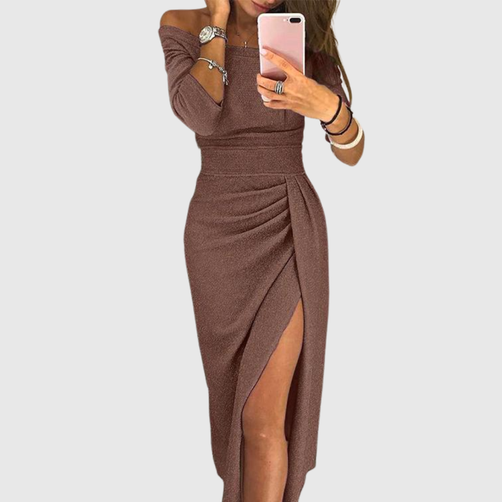 Isabelle | Rochie maxi elegantă cu guler halter și o croială frumoasă, fluidă