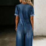 Maya - Salopetă din denim cu picioare largi