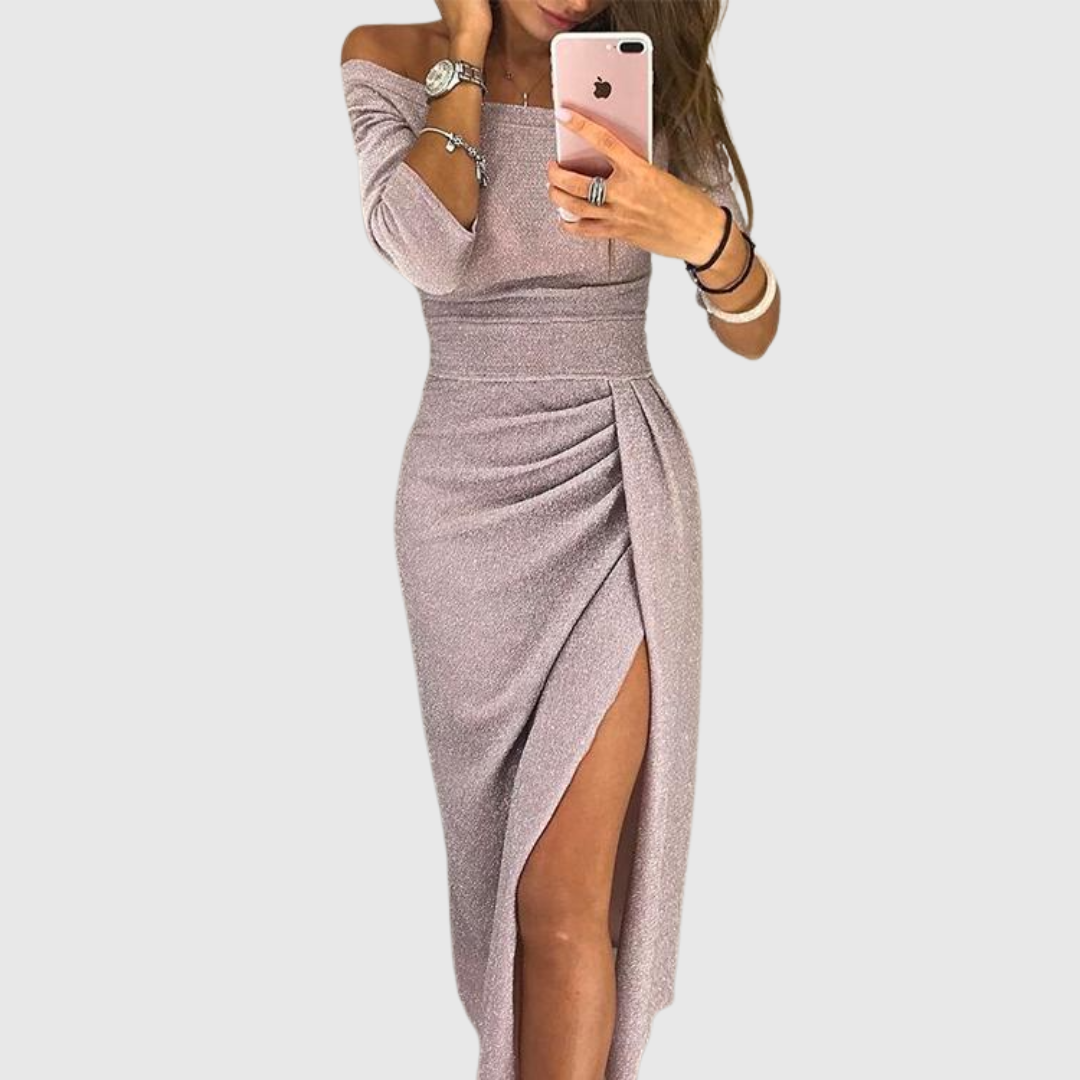 Isabelle | Rochie maxi elegantă cu guler halter și o croială frumoasă, fluidă