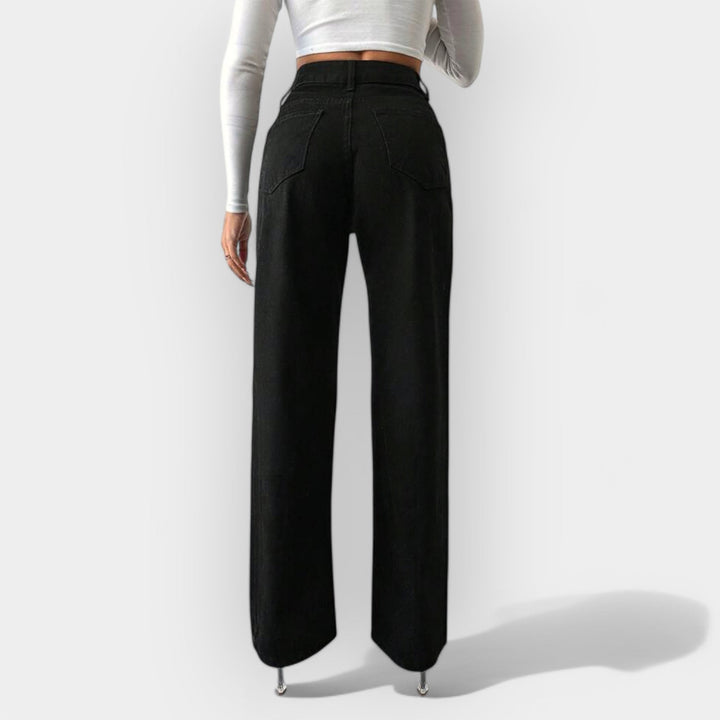 Jeans cu talie înaltă și croială largă
