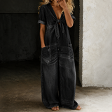 Maya - Salopetă din denim cu picioare largi