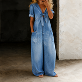 Maya - Salopetă din denim cu picioare largi