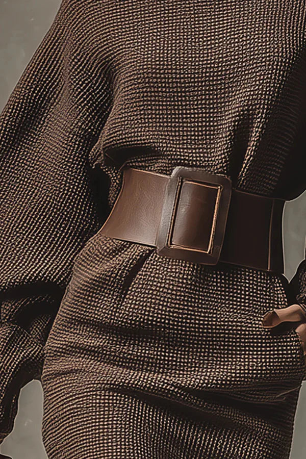 Vasia - Rochie Tricotată Mocha cu Croi Elegant