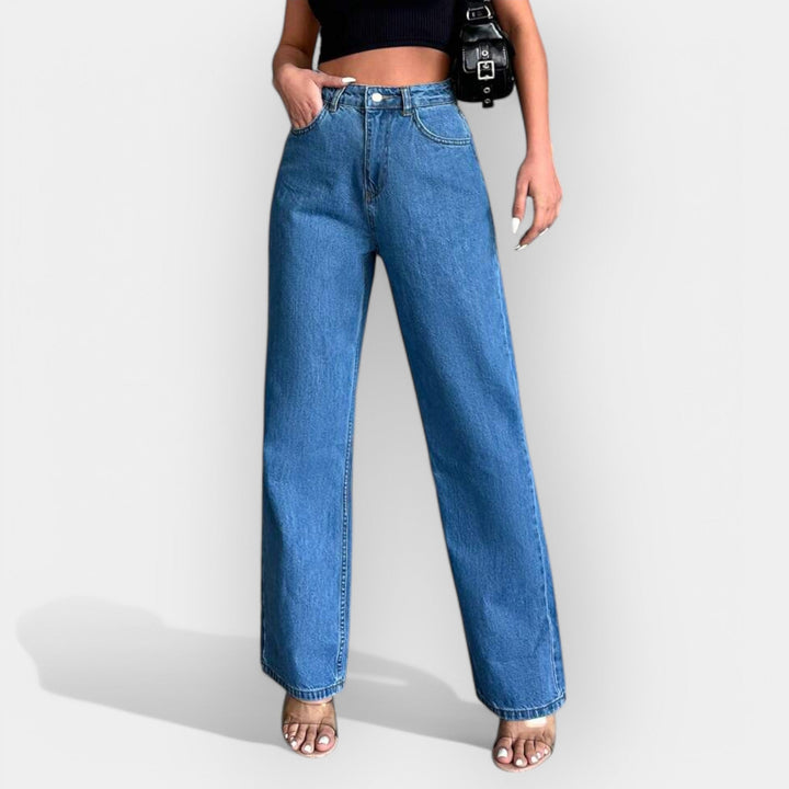 Jeans cu Talie Înaltă și Croială Relaxată