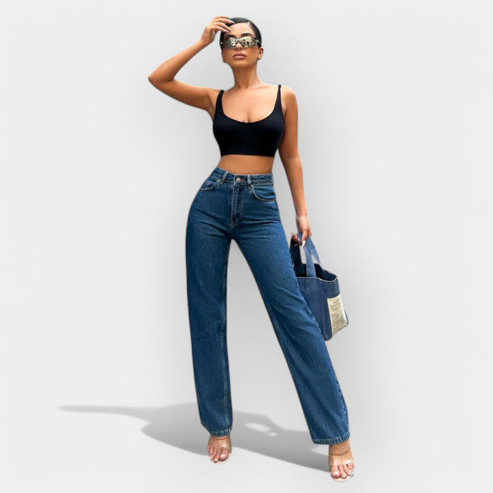 Jeans cu Talie Înaltă și Croială Relaxată