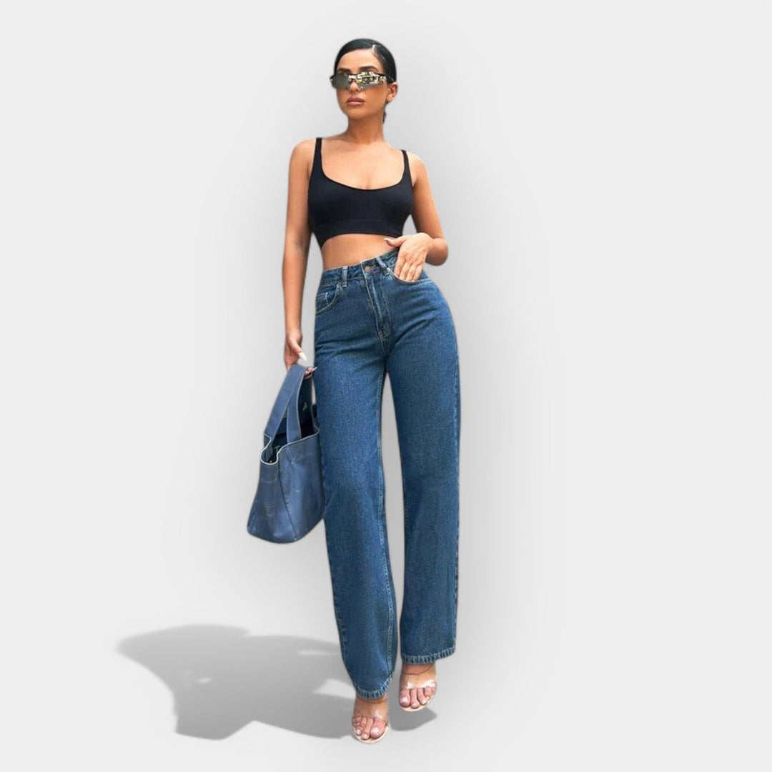 Jeans cu Talie Înaltă și Croială Relaxată