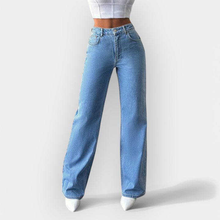 Jeans cu Talie Înaltă și Croială Relaxată
