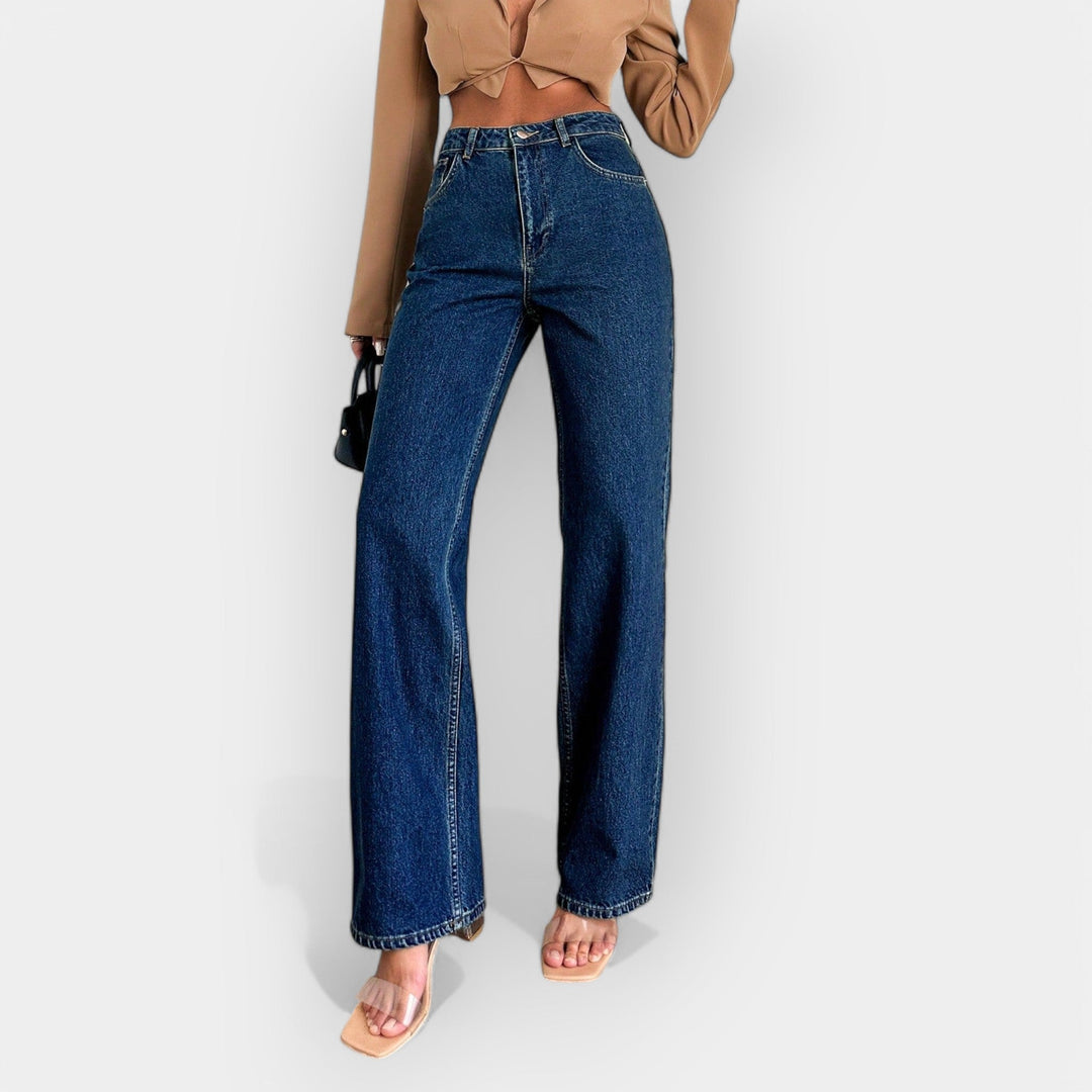 Jeans cu Talie Înaltă și Croială Relaxată