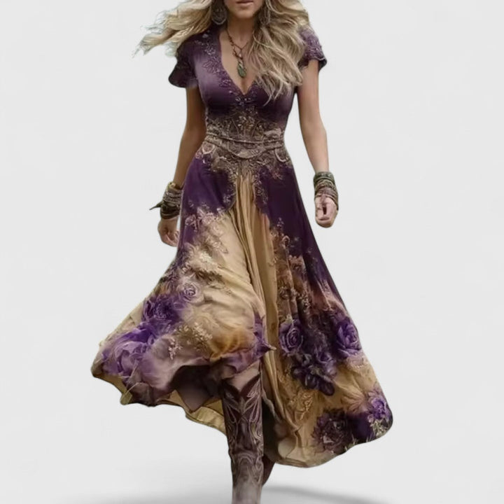 Laodicea - Rochie elegantă de toamnă cu design fluid și motive florale