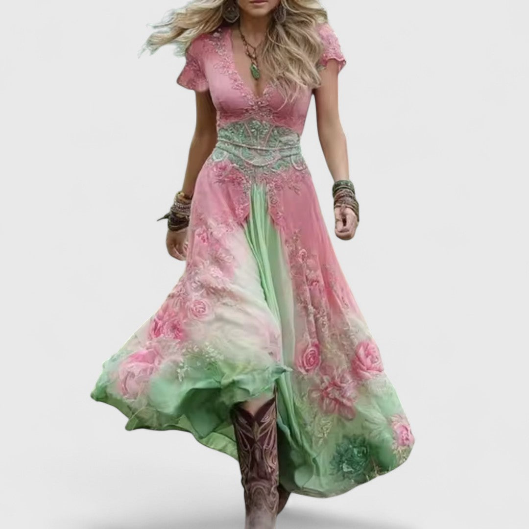 Laodicea - Rochie elegantă de toamnă cu design fluid și motive florale