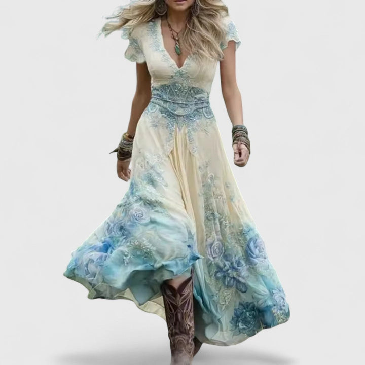 Laodicea - Rochie elegantă de toamnă cu design fluid și motive florale