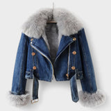 Thyra - Jachetă din denim cu căptușeală din blană sintetică