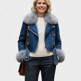 Thyra - Jachetă din denim cu căptușeală din blană sintetică