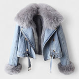 Thyra - Jachetă din denim cu căptușeală din blană sintetică