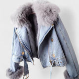 Thyra - Jachetă din denim cu căptușeală din blană sintetică