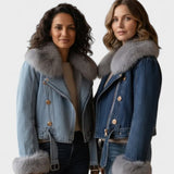 Thyra - Jachetă din denim cu căptușeală din blană sintetică