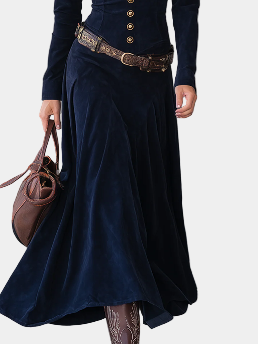 Cristina - Rochie lungă din suede cu slituri