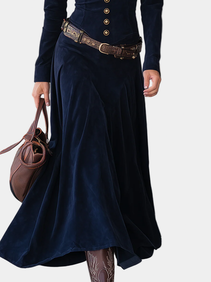 Cristina - Rochie lungă din suede cu slituri