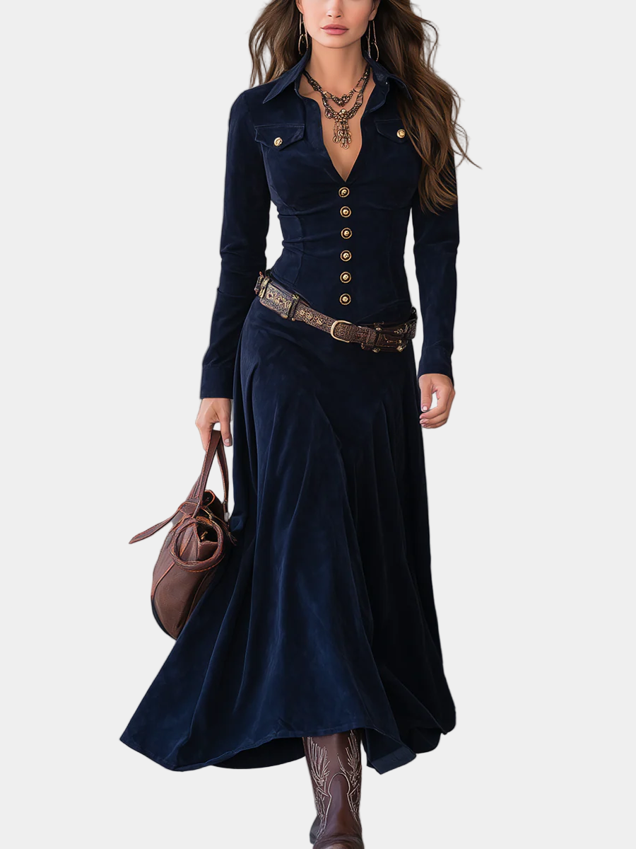 Cristina - Rochie lungă din suede cu slituri