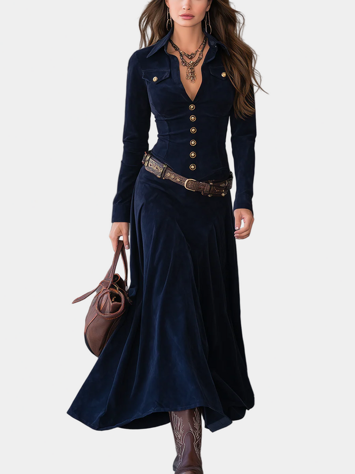 Cristina - Rochie lungă din suede cu slituri