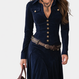 Cristina - Rochie lungă din suede cu slituri