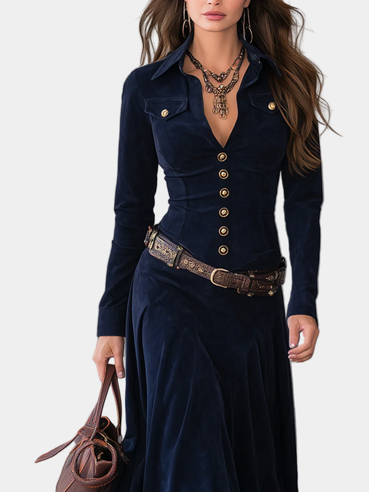Cristina - Rochie lungă din suede cu slituri