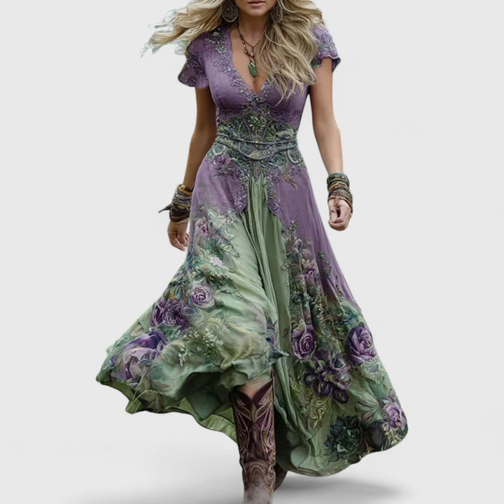 Laodicea - Rochie elegantă de toamnă cu design fluid și motive florale
