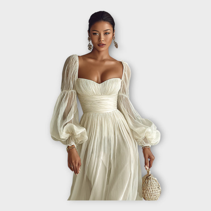 Rochie maxi vaporoasă cu design romantic