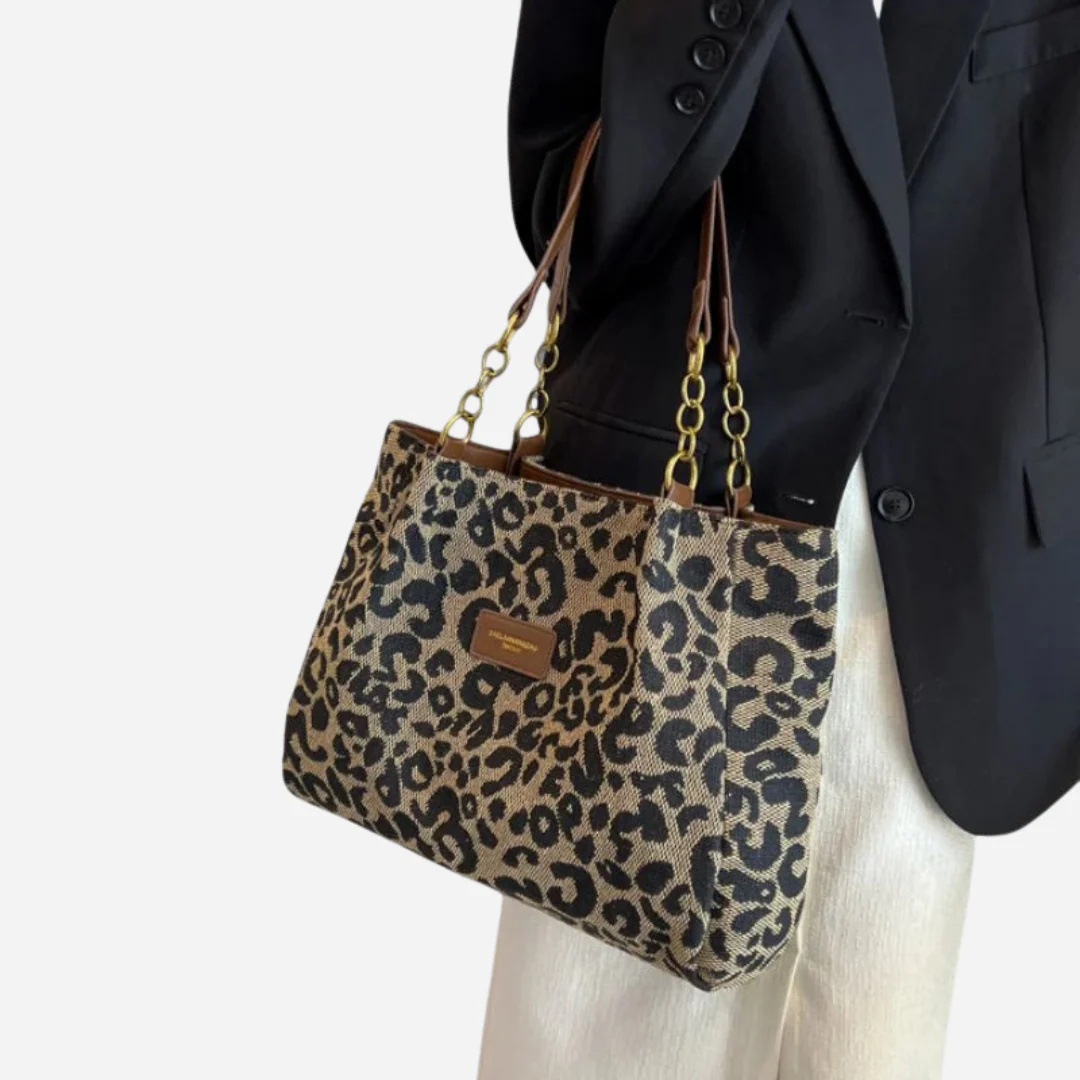 Geantă de cumpărături elegantă din pânză cu imprimeu leopard