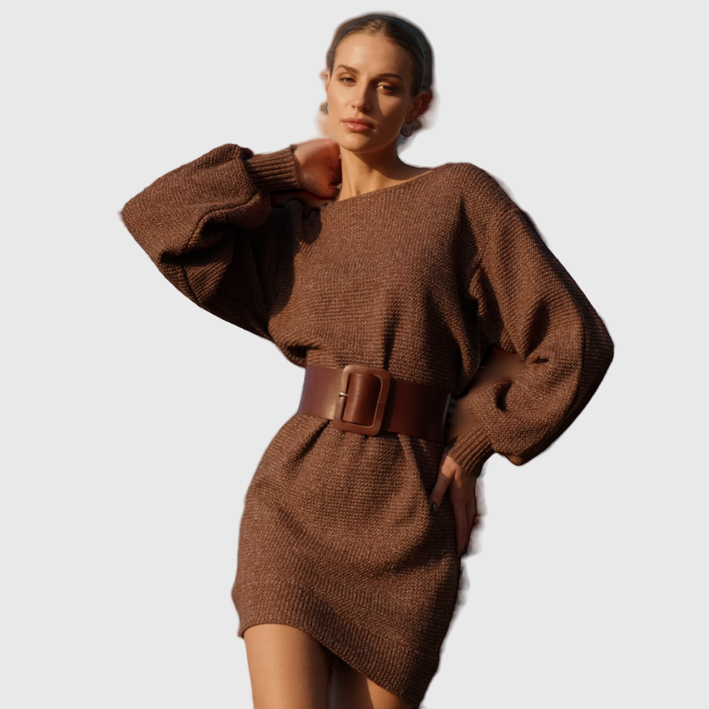 Vasia - Rochie Tricotată Mocha cu Croi Elegant - remove_bg
