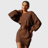 Vasia - Rochie Tricotată Mocha cu Croi Elegant - remove_bg