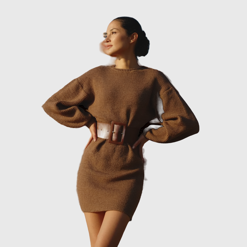 Vasia - Rochie Tricotată Mocha cu Croi Elegant - remove_bg