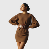 Vasia - Rochie Tricotată Mocha cu Croi Elegant - remove_bg