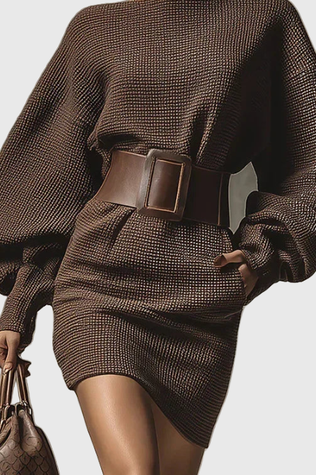 Vasia - Rochie Tricotată Mocha cu Croi Elegant - remove_bg