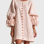 NOEMI | Rochie Mini din Amestec de In cu Manșete Legate în Nuante de Roz - remove_bg