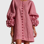 ALBA | Rochie Mini din Amestec de In cu Mâneci Legate, Roz Antic - remove_bg