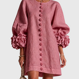 ALBA | Rochie Mini din Amestec de In cu Mâneci Legate, Roz Antic - remove_bg
