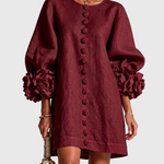 ILARIA | Rochie Mini din Amestec de In cu Mansete Legate în Nuante de Roz si Bordeaux - remove_bg